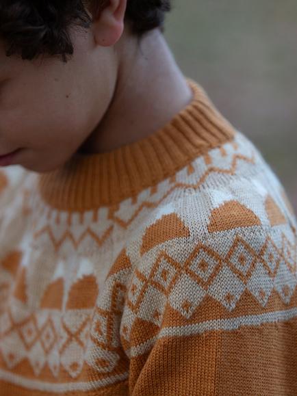 Little Green Radicals Kids' Mountain Fairisle Organic Merino Wool Jumper, Gold - view 2, Gold