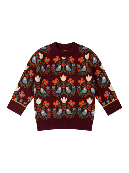 Little Green Radicals Kids' Folk Birds Jumper, Purple, Purple