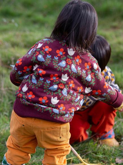 Little Green Radicals Kids' Folk Birds Jumper, Purple - view 2, Purple