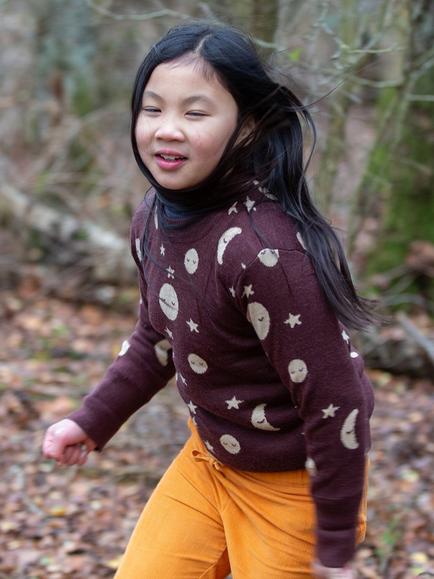 Little Green Radicals Kids' Moon Merino Wool Jumper, Brown - view 2, Brown