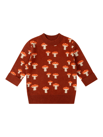 Little Green Radicals Kids' Mushrooms Knitted Jumper, Orange, Orange