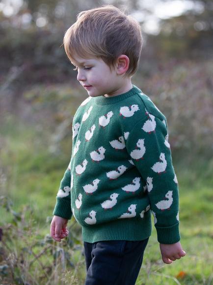 Little Green Radicals Kids' Ducks Jumper, Green - view 2, Green