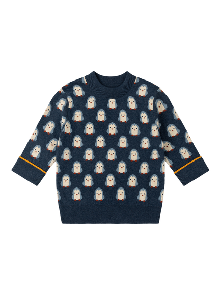Little Green Radicals Kids' Penguins Knit Jumper, Navy, Navy