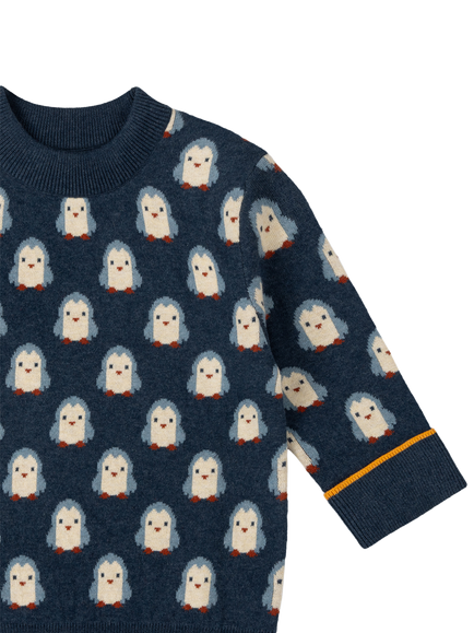 Little Green Radicals Kids' Penguins Knit Jumper, Navy - view 2, Navy