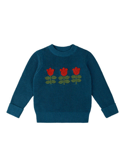 Little Green Radicals Kids' Tulips Knit Jumper, Blue, Blue