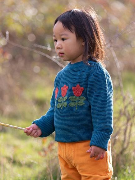 Little Green Radicals Kids' Tulips Knit Jumper, Blue - view 2, Blue