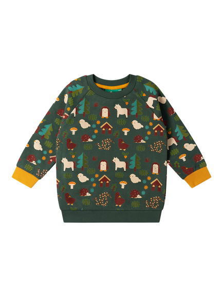 Little Green Radicals Kids' Woodland Cotton Sweatshirt, Green, Green