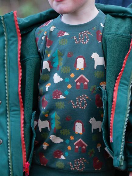 Little Green Radicals Kids' Woodland Cotton Sweatshirt, Green - view 2, Green