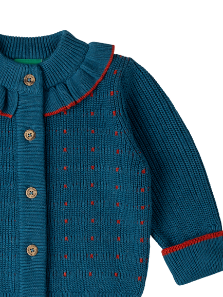 Little Green Radicals Kids' Midnight Frill Cardigan - view 2, Blue