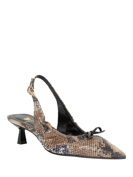 Bobbies Gigi Snake Embossed Leather Heeled Slingback Court Shoes, Boa - view 2, Boa