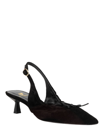 Bobbies Gigi Suede Heeled Slingback Court Shoes, Black - view 2, Black