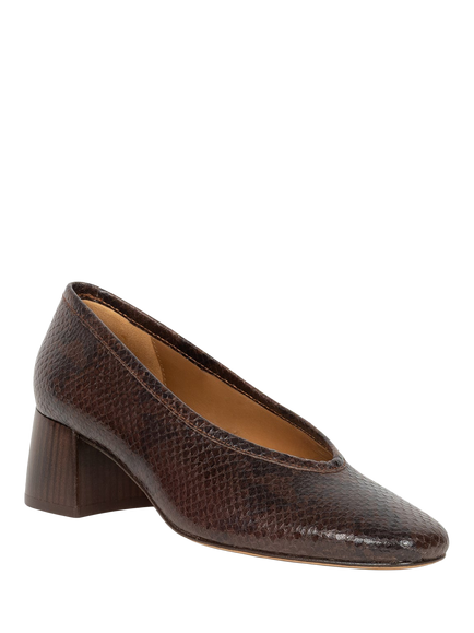 Bobbies Carolyn Block Heel Leather Pumps, Cobra Brown - view 2, Cobra Brown