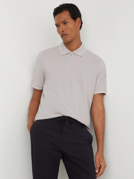 Reiss Vale R-Flex Half Zip Polo Top, Soft Grey
