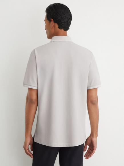 Reiss Vale R-Flex Half Zip Polo Top - view 2, Soft Grey