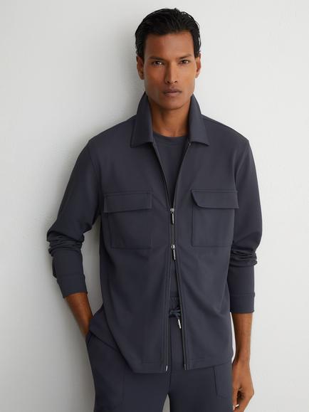 Reiss Glover R-Flex Zip Through Stretch Twill Overshirt, Airforce Blue