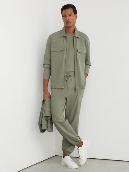Reiss Glover R-Flex Zip Through Stretch Twill Overshirt - view 2, Sage Green