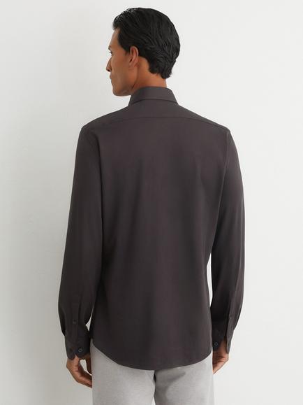 Reiss Monaco R-Flex Cotton Rich Four Way Stretch Formal Shirt - view 2, Dark Brown