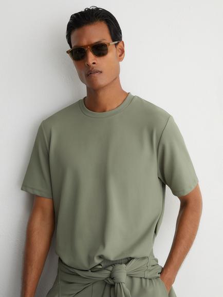 Reiss Day R-Flex Crew Neck Stretch Twill T-Shirt, Sage Green