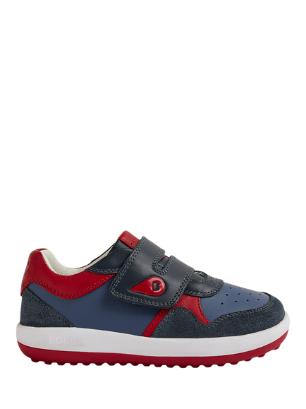 Bobux Kids' Baseline Leather Trainers, Navy/Salsa, Navy/Salsa