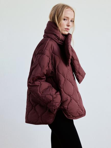 Mango Oversized Quilted Puffer Jacket, Garnet