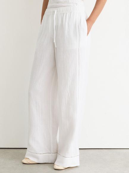 Reiss Petite Rue Cheesecloth Wide Leg Trousers, White, White