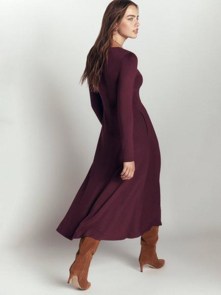Boden Jasmine Ruched Jersey Dress, Wine - view 2, Wine Tasting