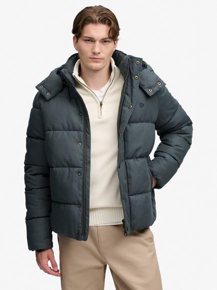 Superdry Hooded Check Puffer Jacket, Olive/Navy, Olive/Navy