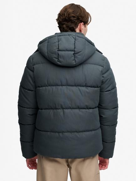 Superdry Hooded Check Puffer Jacket, Olive/Navy - view 2, Olive/Navy