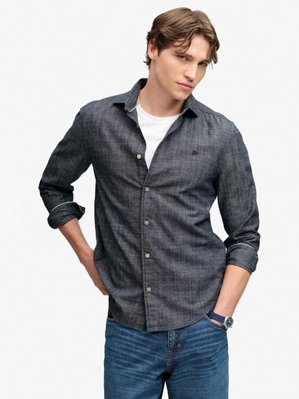 Superdry Essentials Chambray Long Sleeve Shirt, Rinse Indigo, Rinse Indigo
