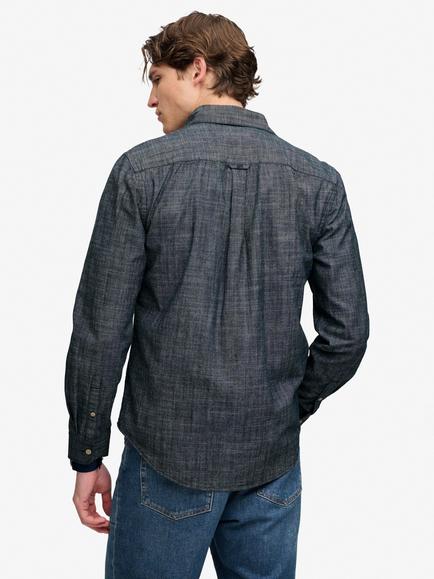 Superdry Essentials Chambray Long Sleeve Shirt, Rinse Indigo - view 2, Rinse Indigo