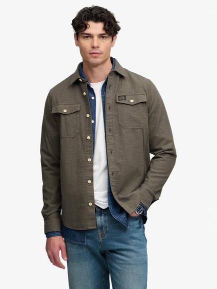 Superdry Herringbone Cotton Workwear Shirt, Olive Green