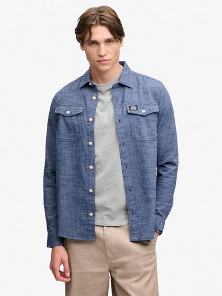 Superdry Herringbone Cotton Workwear Shirt, Flint Blue
