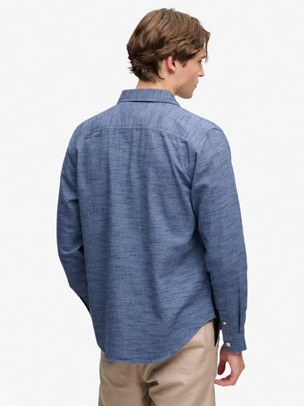 Superdry Herringbone Cotton Workwear Shirt - view 2, Flint Blue