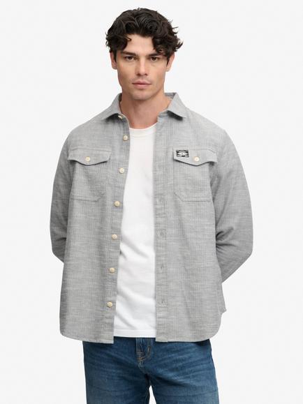 Superdry Herringbone Cotton Workwear Shirt, Slate Grey