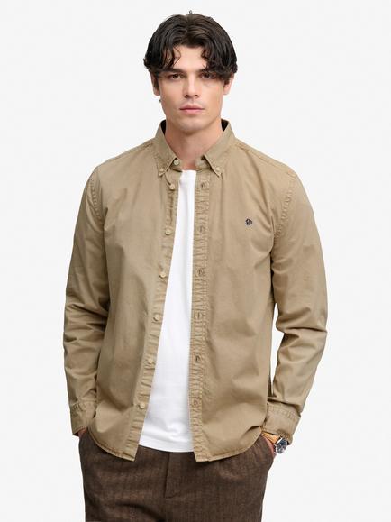 Superdry Cotton Garment Dyed Long Sleeve Shirt, Tumbled Tan