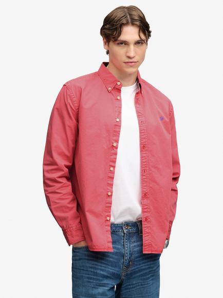 Superdry Cotton Garment Dyed Long Sleeve Shirt, Tumbled Coral