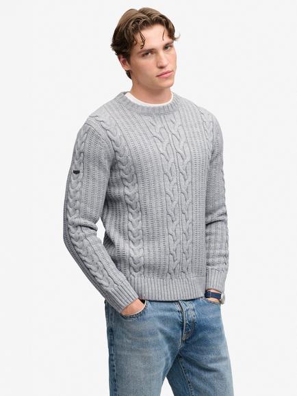 Superdry Jacob Cable Knit Jumper, Mid Grey