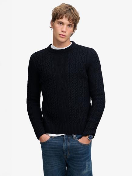 Superdry Jacob Cable Knit Jumper, Eclipse Navy