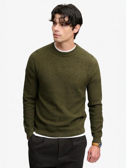 Superdry CottonTexture Knit Jumper, Olive/Black