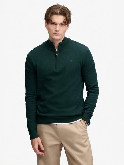 Superdry Essential Lightweight Half Zip Jumper, Deep Pine Green