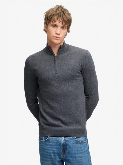 Superdry Essential Lightweight Half Zip Jumper, Iron Grey Marl