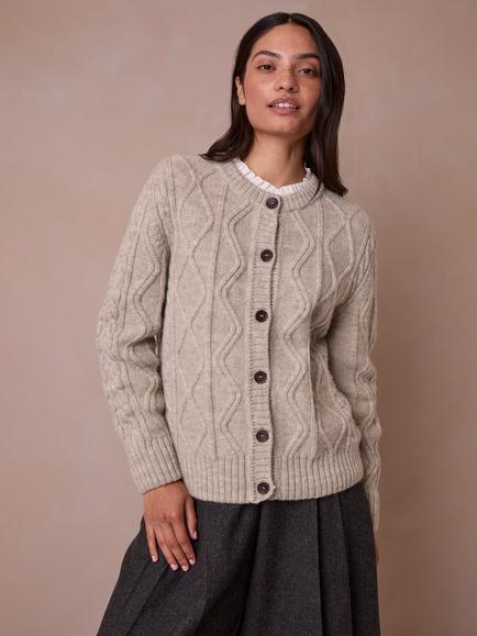 Celtic & Co. Pure Wool Cable Cardigan, Undyed Taupe, Undyed Taupe