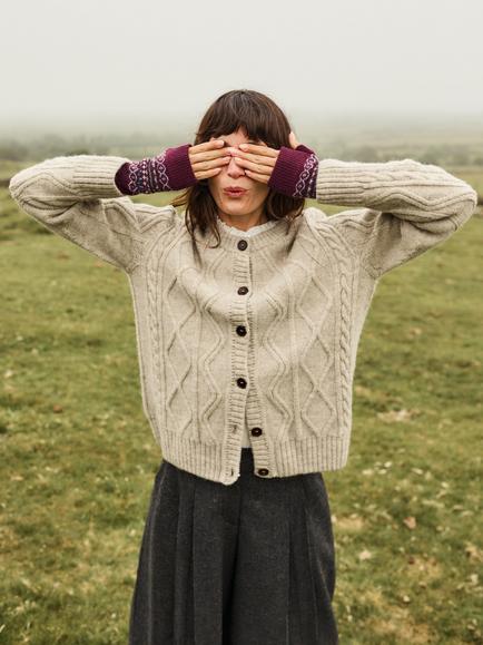 Celtic & Co. Pure Wool Cable Cardigan, Undyed Taupe - view 2, Undyed Taupe