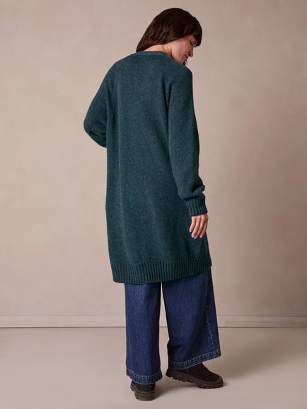Celtic & Co. Geelong Wool Weekend Longline Cardigan, Dark Icelandic Blue - view 2, Dark Icelandic Blue
