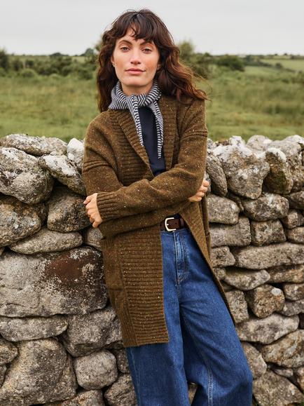 Celtic & Co. Donegal Wool Longline Shawl Collar Cardigan, Moss, Moss