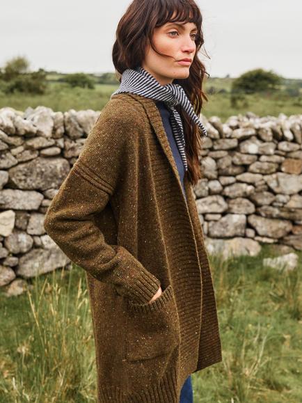Celtic & Co. Donegal Wool Longline Shawl Collar Cardigan, Moss - view 2, Moss