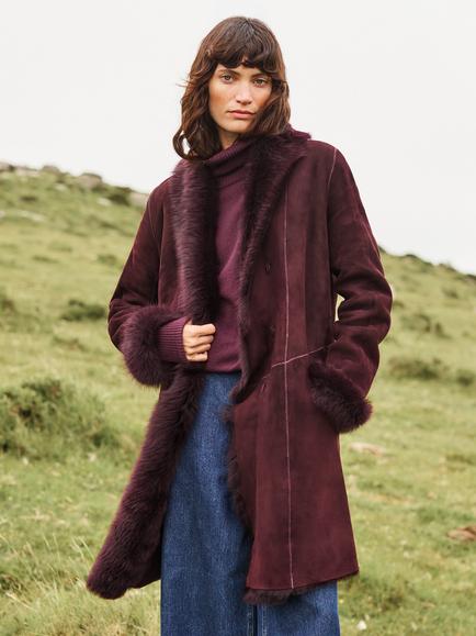 Celtic & Co. Toscana Trim Longline Sheepskin Coat, Oxblood, Oxblood