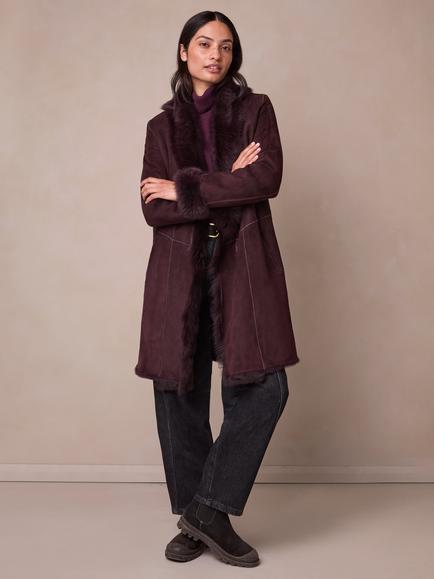Celtic & Co. Toscana Trim Longline Sheepskin Coat, Oxblood - view 2, Oxblood