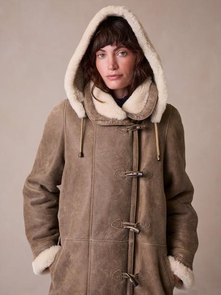 Celtic & Co. Sheepskin Hooded Duffle Coat, Walnut - view 2, Walnut