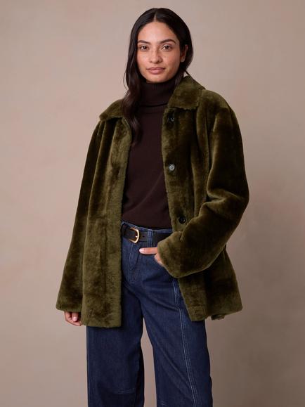 Celtic & Co. Sheepskin Shacket, Dark Olive, Dark Olive